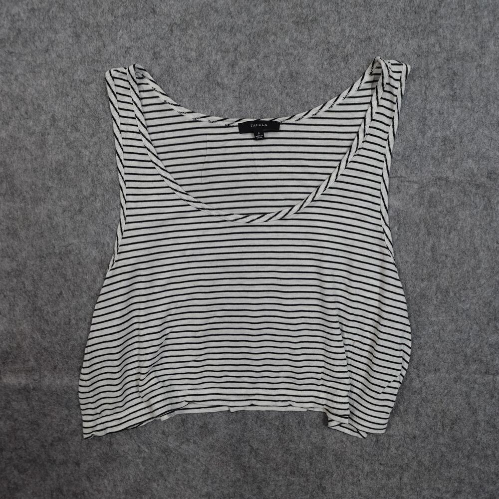 Talula Top Womens Small Tank Cropped Striped Muscle Scoop Neck White Black